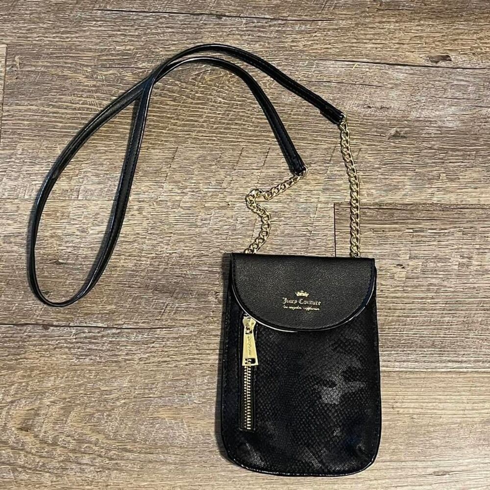 Juicy Couture Black Cellie Crossbody Bag Purse. Camo Snake Print Purse